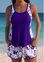 Ensemble tankini taille mi-haute à imprimé floral violet foncé Rotita