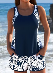 Rotita Plus Size Tankini-Set in Marineblau mittelhoch geschnitten mit Bauchbedeckung