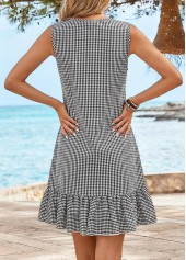 Black dresses,Plaid dresses,Geometric dresses,Vacation dresses,Vacation dresses,ROTITA Tummy Coverage Plaid Black Short Round Neck Sleeveless Dress