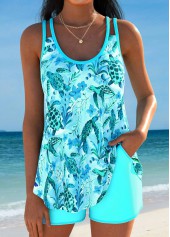 ROTITA Curved Hem Light Blue Ocean Print Tankini Set