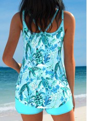 Light Blue swimwear,Animal Print swimwear,Plants swimwear,ROTITA Curved Hem Light Blue Ocean Print Tankini Set