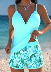 ROTITA Tummy Coverage Cyan Marine Life Print Tankini Set