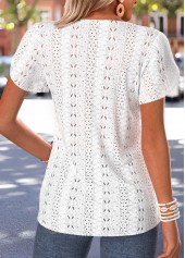 White tops,Plain Color tops,ROTITA Curved Hem White Split Neck Short Sleeve T Shirt