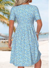 Blue dresses,Ditsy Floral dresses,Vacation dresses,Vacation dresses,ROTITA Tummy Coverage Ditsy Floral Print Blue Short Dress