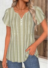 Sage Green tops,Plain Color tops,ROTITA Tummy Coverage Sage Green Split Neck T Shirt