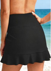 Black swimwear,Plain Color swimwear,ROTITA Layered Detail Black High Waisted Pantskirt