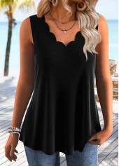 ROTITA Tummy Coverage Black V Neck Sleeveless Tank Top