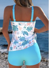 Light Blue swimwear,Animal Print swimwear,ROTITA Tummy Coverage Light Blue Marine Life Print Tankini Set