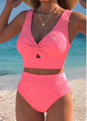Coral swimwear,Plain Color swimwear,ROTITA Wide Waistband Coral High Waisted Bikini Set