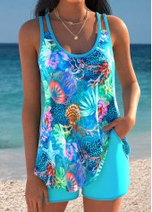 Rotita Tankini-Set mit Bauchbedeckung cyanfarbenem Meereslebewesen-Print