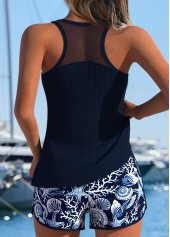 Navy swimwear,Tribal swimwear,ROTITA Tummy Coverage Navy Tribal Print Mid Waisted Tankini Set