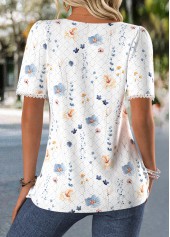 White tops,Ditsy Floral tops,ROTITA Tummy Coverage Ditsy Floral Print White T Shirt
