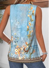 Dusty Blue tops,Plants tops,Floral tops,ROTITA Tummy Coverage Random Floral Print Dusty Blue Tank Top