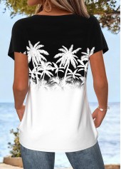 White tops,Black tops,Plants tops,ROTITA Tummy Coverage Tropical Plants Print White T Shirt