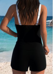 Black swimwear,Plain Color swimwear,ROTITA Black Hot-Fix Rhinestone Tummy Control Mid Waist Tankini Set