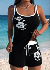 Black swimwear,Plain Color swimwear,ROTITA Black Hot-Fix Rhinestone Tummy Control Mid Waist Tankini Set