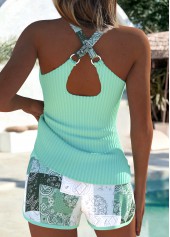 Green swimwear,Tribal swimwear,ROTITA Tummy Coverage Green Tribal Print Mid Waisted Tankini Set