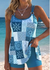 Peacock Blue swimwear,Tribal swimwear,ROTITA Tummy Coverage Light Pink Tribal Print Tankini Set