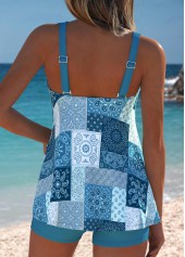 Peacock Blue swimwear,Tribal swimwear,ROTITA Tummy Coverage Light Pink Tribal Print Tankini Set