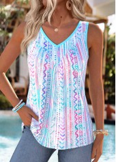 ROTITA Tummy Coverage Geometric Print Multi Color Sleeveless Tank Top