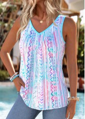 Multi Color tops,Geometric tops,ROTITA Tummy Coverage Geometric Print Multi Color Sleeveless Tank Top