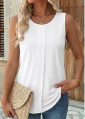 ROTITA Patchwork White Round Neck Sleeveless Tank Top
