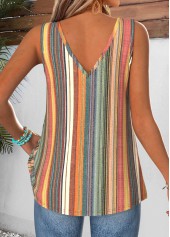 Multi Color tops,Striped tops,Geometric tops,ROTITA Tummy Coverage Striped Multi Color V Neck Tank Top
