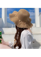 Dark Camel Pearl Tie Straw Hat
