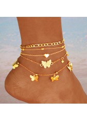Ensemble de bracelets de cheville papillon en alliage doré et cœur