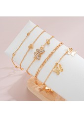 Golden jewelry,Animal Print jewelry,Heart jewelry,Butterfly Golden Heart Alloy Anklet Set