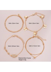 Golden jewelry,Animal Print jewelry,Heart jewelry,Butterfly Golden Heart Alloy Anklet Set
