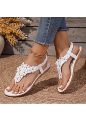 White shoes,Plain Color shoes,White Faux Leather Falt Toe Post Sandals