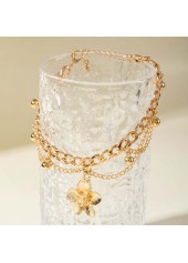 Golden jewelry,Floral jewelry,Plants jewelry,Golden Floral Design Layered Alloy Anklet