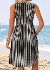 Black dresses,Plain Color dresses,Vacation dresses,Vacation dresses,ROTITA Tummy Coverage Black V Neck Sleeveless Dress