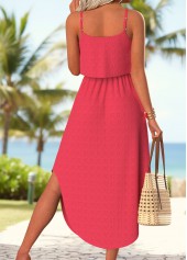 Coral dresses,Plain Color dresses,Vacation dresses,Vacation dresses,ROTITA Tummy Coverage Coral Round Neck Strappy Dress