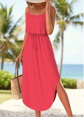 Coral dresses,Plain Color dresses,Vacation dresses,Vacation dresses,ROTITA Tummy Coverage Coral Round Neck Strappy Dress