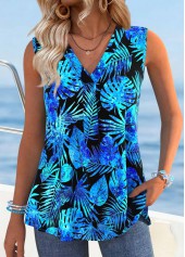 ROTITA Tummy Coverage Tropical Plants Print Multi Color Tank Top