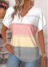 Multi Color tops,Geometric tops,ROTITA Tummy Coverage Geometric Print Multi Color T Shirt