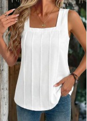 schwarzes ärmelloses Tanktop mit quadratischem Ausschnitt von Rotita mit Abnähern