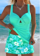 ROTITA Tummy Coverage Mint Green Floral Print Tankini Set