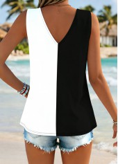 Black tops,Plants tops,ROTITA Tie Tropical Plants Print Black V Neck Tank Top