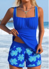 Ensemble tankini Rotita à imprimé floral bleu royal et effet ventre plat