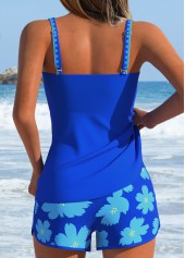 Royal Blue swimwear,Floral swimwear,Plants swimwear,ROTITA Tummy Control Royal Blue Floral Print Tankini Set