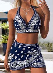 ROTITA Pull On Navy Paisley Print Mid Waisted Bikini Set