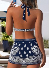Navy swimwear,Paisley swimwear,ROTITA Pull On Navy Paisley Print Mid Waisted Bikini Set