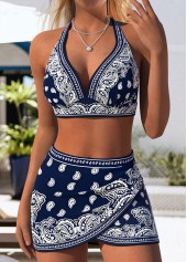 Navy swimwear,Paisley swimwear,ROTITA Pull On Navy Paisley Print Mid Waisted Bikini Set