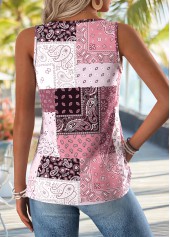 Pink tops,Tribal tops,ROTITA Tummy Coverage Tribal Print Pink V Neck Tank Top