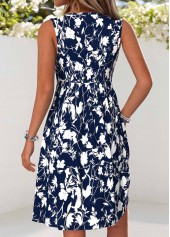 Navy dresses,Floral dresses,Plants dresses,Everyday dresses,Casual dresses,ROTITA Tummy Coverage Floral Print Navy Short V Neck Dress