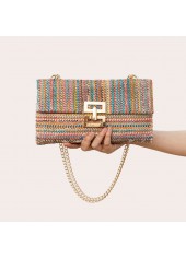 Multi Stripe Print Chains Turnlock Crossbody Bag