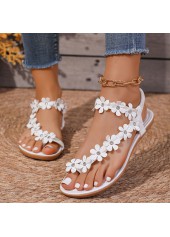 White Floral Falt Toe Post Sandals